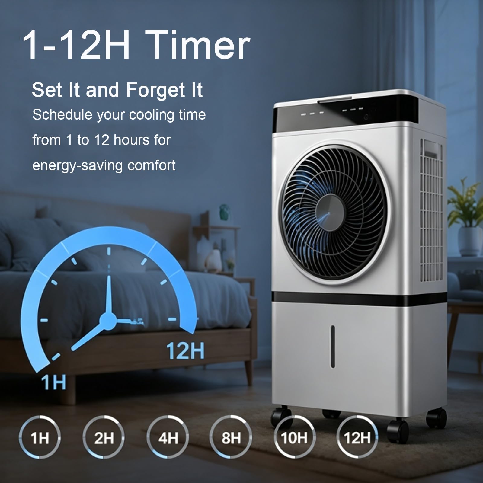 Raffrescatore Evaporativo Portatile con Telecomando, Timer 12 ore e Serbatoio da 14L, Condizionatore Portatile per Camera da Letto, Casa e Ufficio