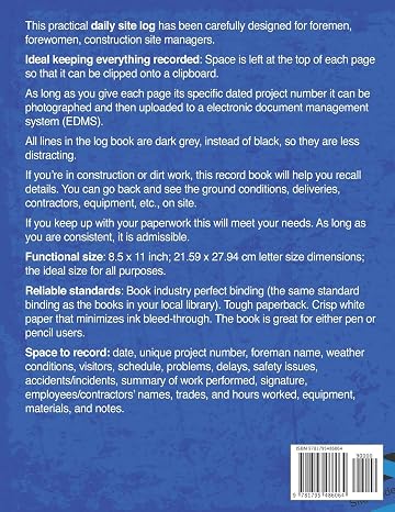 Construction Daily Site Log Book | Job Site Project Management Report: Record Workforce, Tasks, Schedules, Daily Activities, Etc.
