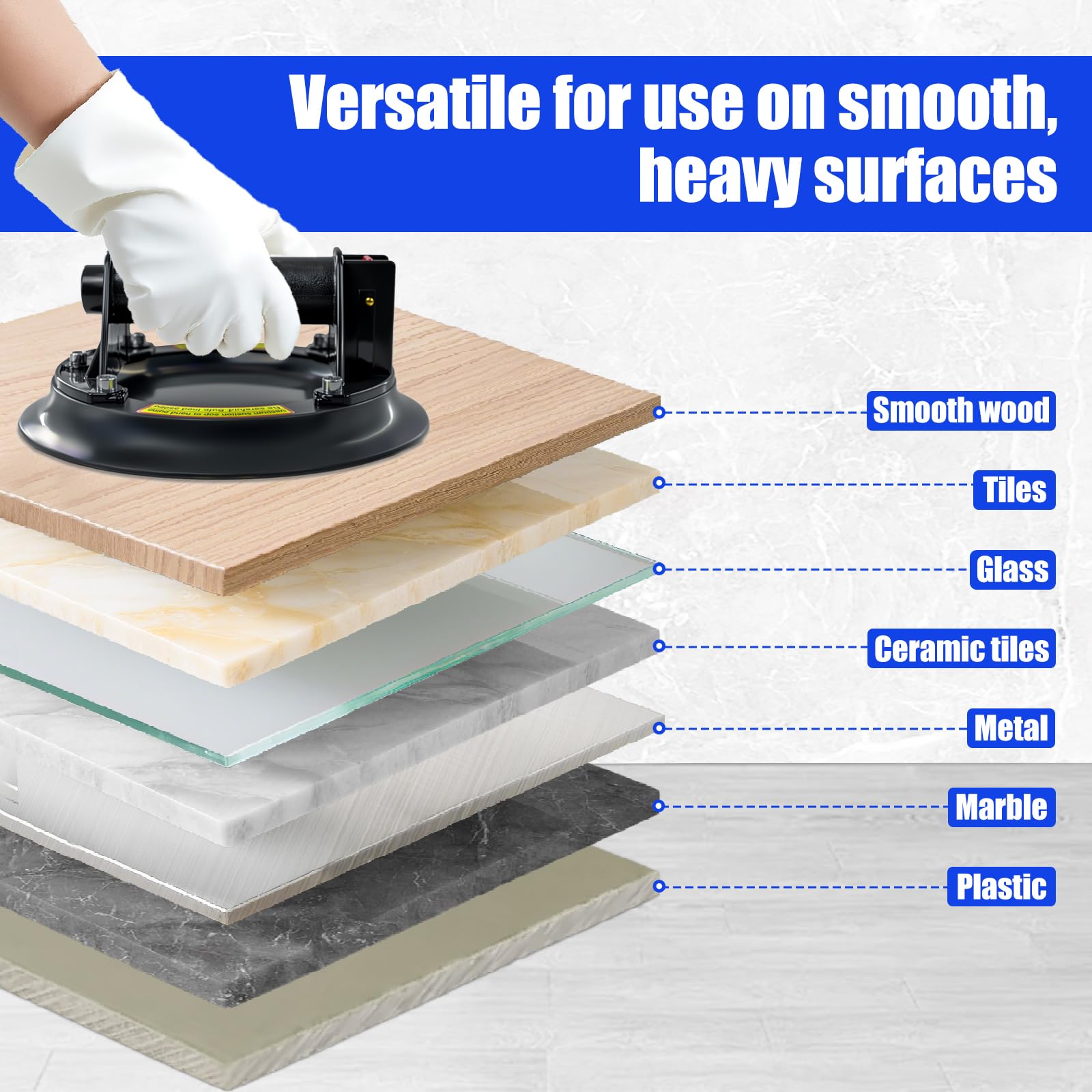 Ventosa per vetro da 20,3 cm, resistente, con scatola di plastica, potenti ventose industriali in vetro, per spostare vetri, finestre, piastrelle, marmi, carico 150 kg