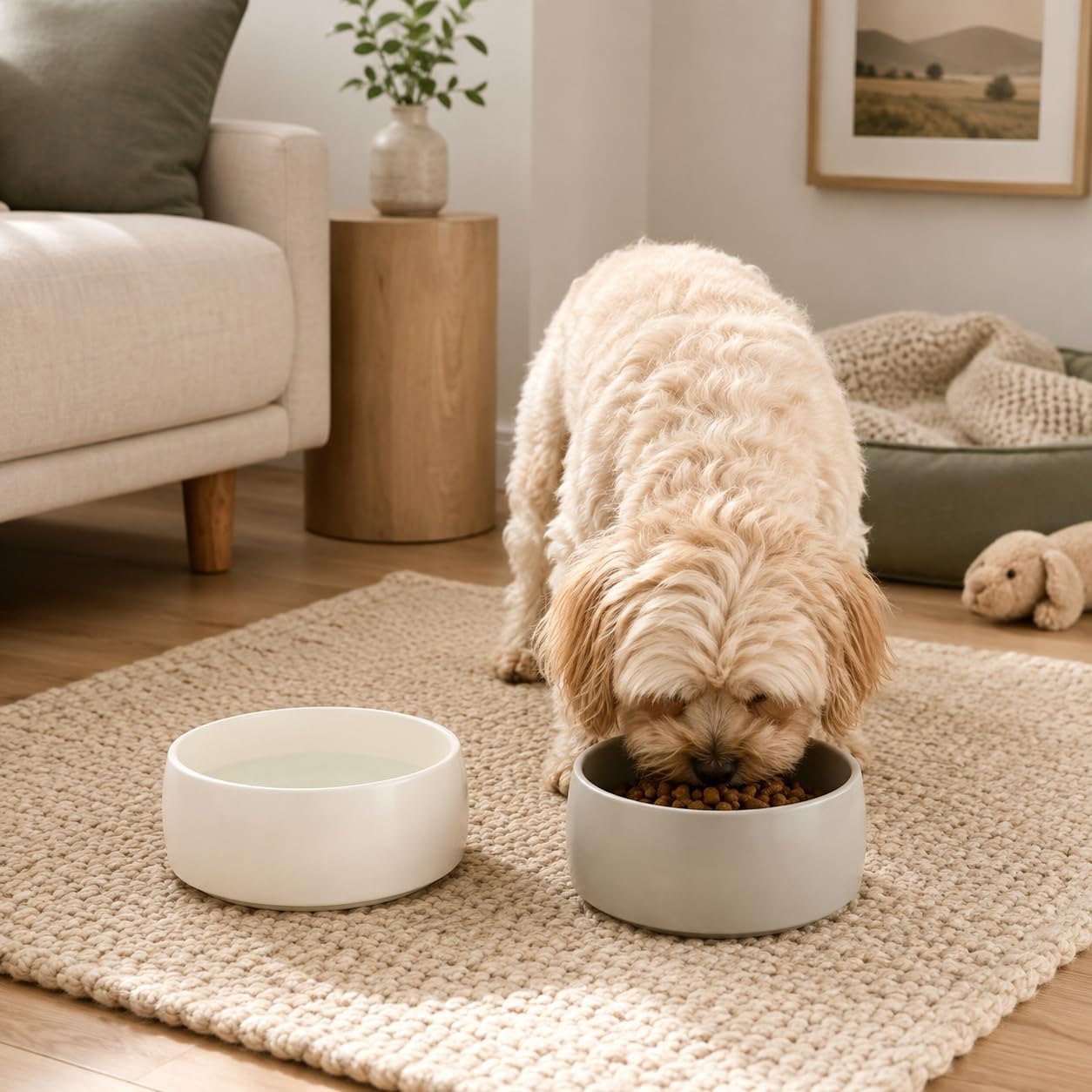 Ceramic Dog Bowls, 5.5+8” Dog Food and Water Bowl Set of 2 (Gray) image 4