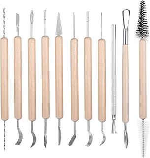 11 Stück Modellierwerkzeug, Ton Werkzeug, Polymer Clay Tools, Modelliermasse, Töpfer Set , Wooden Töpferzubehör Profis und Anfänger für DIY töpferwerkzeug Kunsthandwerk Modellierung Shaping Carving