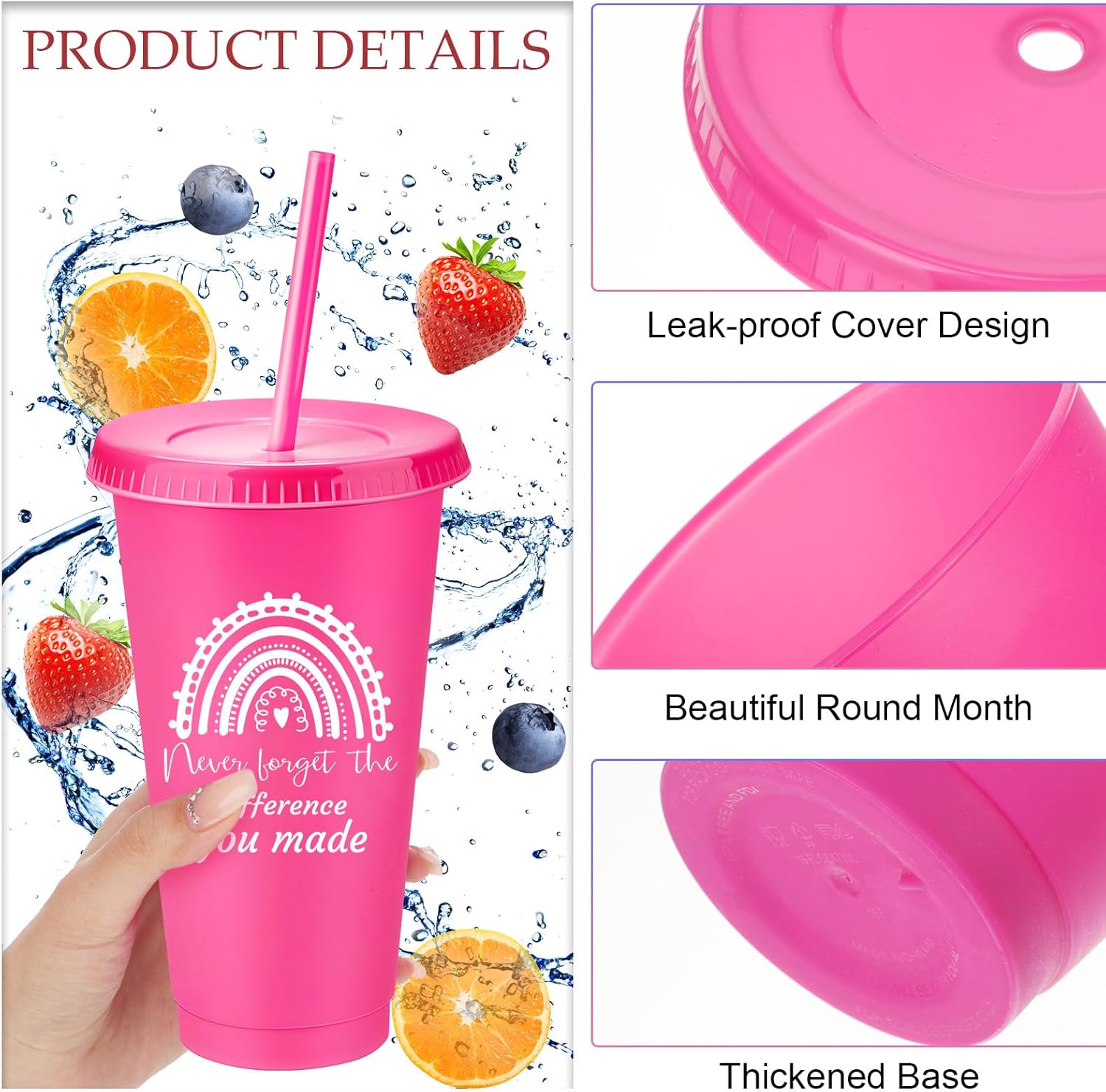 Shellwei 36 Pcs Employee Appreciation Gifts 24 oz Thank You Cups Bulk with Lids and Straws Inspirational Spiral Notebooks and Pens Plastic Reusable Cups for Housekeeping Week Christmas