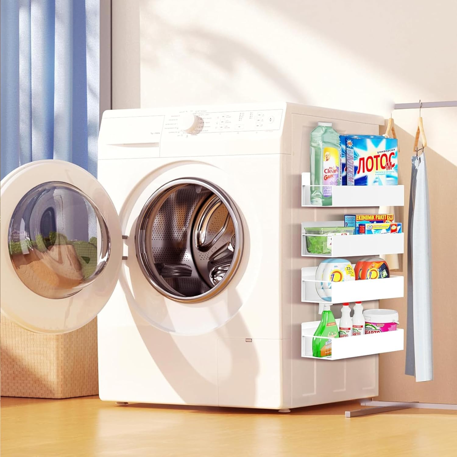 SMRCAD Magnetic Spice Rack Organizer for Fridge Seasoning Organizer for Kitchen storage with Screw Magnetic Shelf with Hook for Refrigerator and Oven (4pack1hook-White)