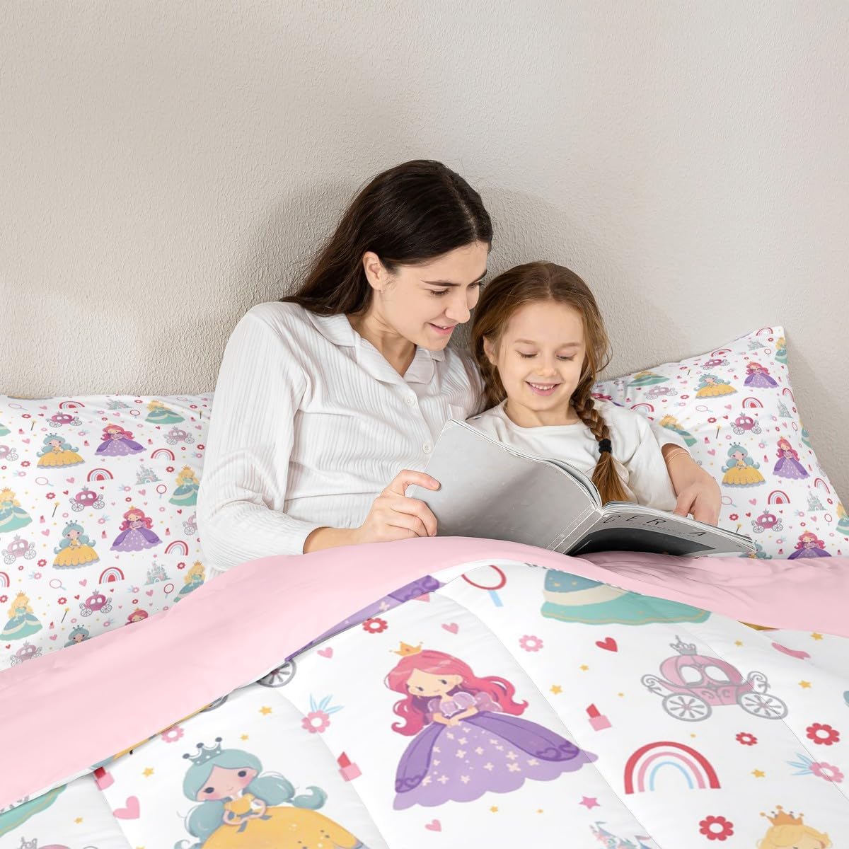 Feelyou Girls Princess Bedding Set Rainbow Floral Comforter Set for Kids Boys Girls Castle Flowers Comforter Floral Quilt Cover with 1 Pillowcase 2Pcs Bedding Toddler