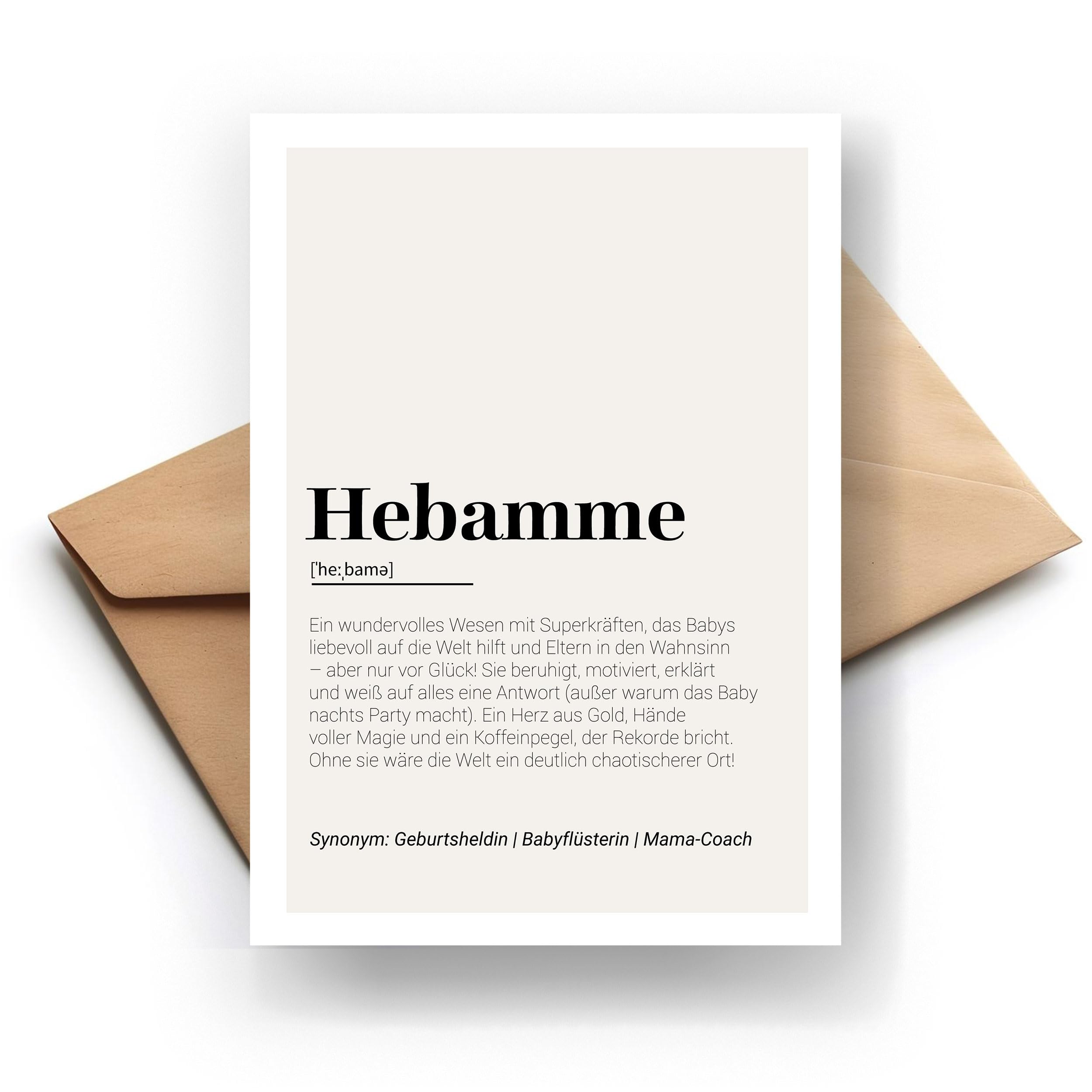 Hebamme Definition Klappkarte – Witzige Karte für Hebammen | Hochwertige Glückwunschkarte | Originelle Geschenkidee | Handmade | 300g Papier | Grusskarte Inkl. Umschlag