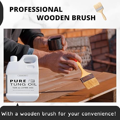 Miniatura 4 de Aceite de tung 100% puro de 32oz para madera al aire libre con cepillo, aceite de tung seguro de grado alimenticio para acabado de madera, sellador
