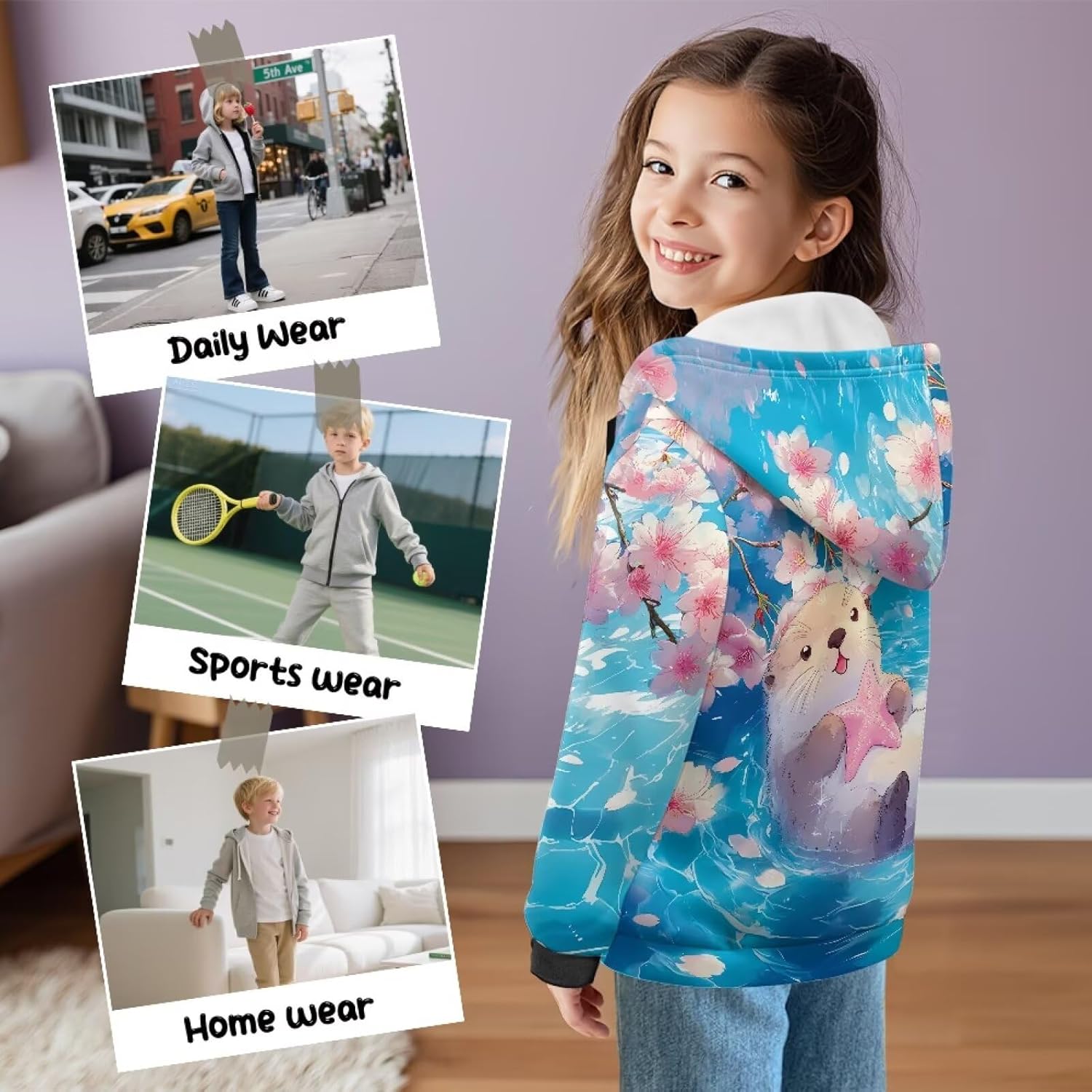 GePrint Girls Hoodie Casual Loose Long Sleeve Jacket Outfits Comfortable Fashion Full-Zip Fall Winter Clothes for Girls