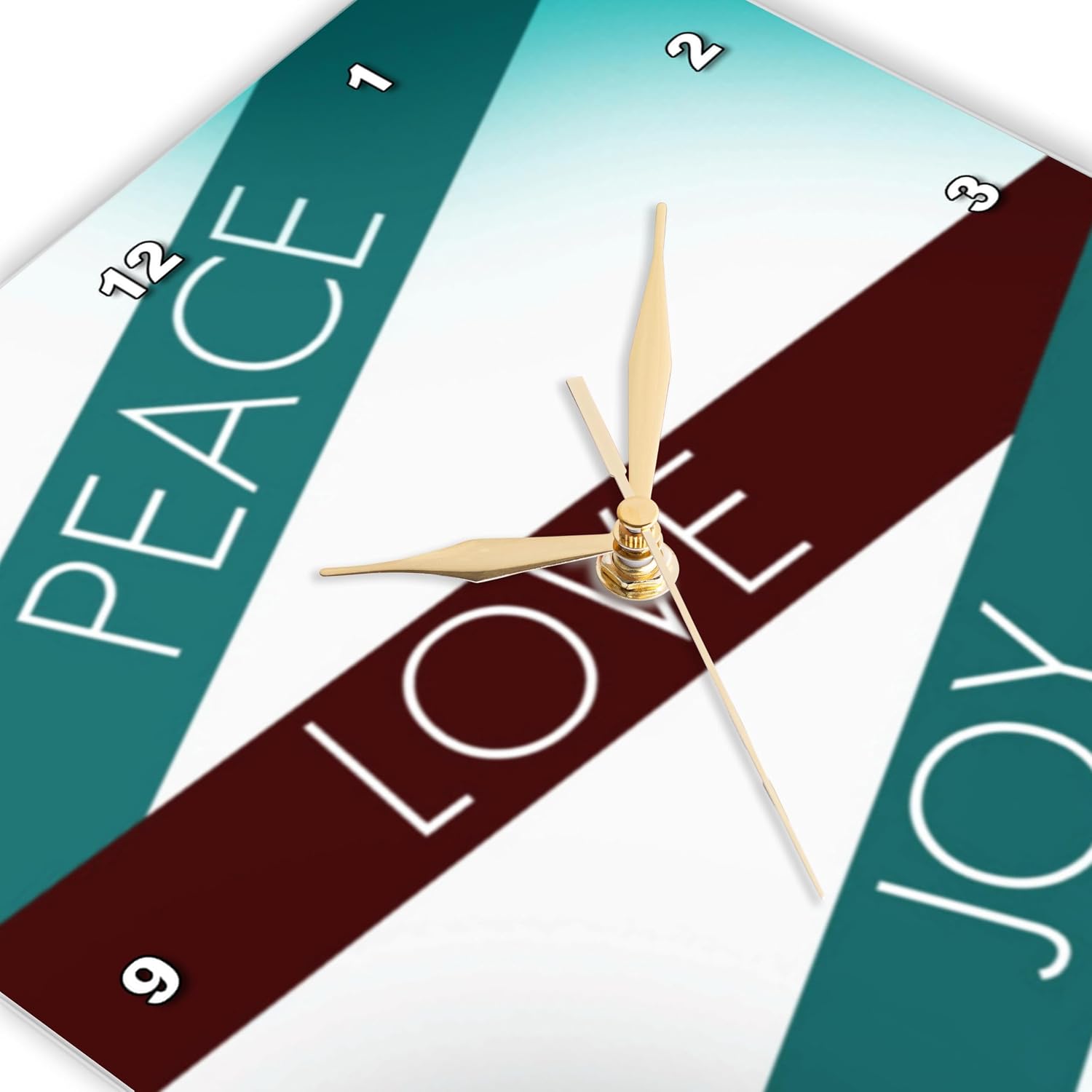 3dRose DPP_53618_1 Peace, Love, Joy Art Inspirational Aqua Wall Clock, 10 by 10-Inch
