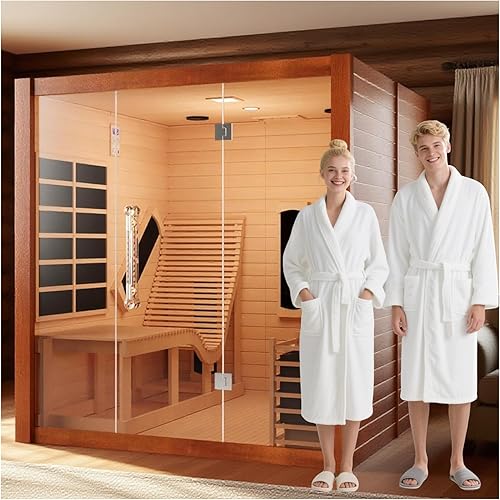Wood Home Hybrid Sauna for 2-3 Person, Far Infrared & Steam Dual System Indoor Traditional Saunas, 3KW/6KW, 9 Heating Elements and Heating Stove, Speaker, Oxygen Bar, Water Bucket, Rocks, Red Cedar