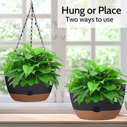 Miniatura 7 de EURCRBU Paquete de 2 macetas colgantes para plantas de interior y exterior, macetas colgantes de plástico de 8.3 pulgadas para exteriores, maceta