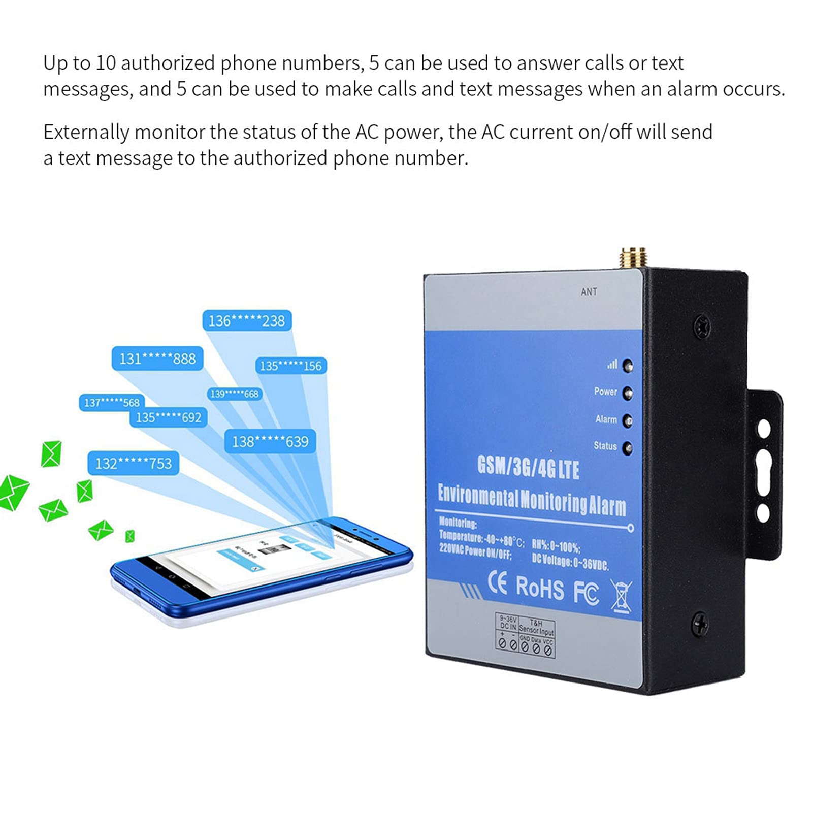 de Alarma de Falla de energía gsm, TU5023 gsm 3G / 4G LTE Falla de Circuito inalámbrico Voltaje de Circuito Monitoreo de Estado Alarma Detector Remoto (Enchufe de la UE)