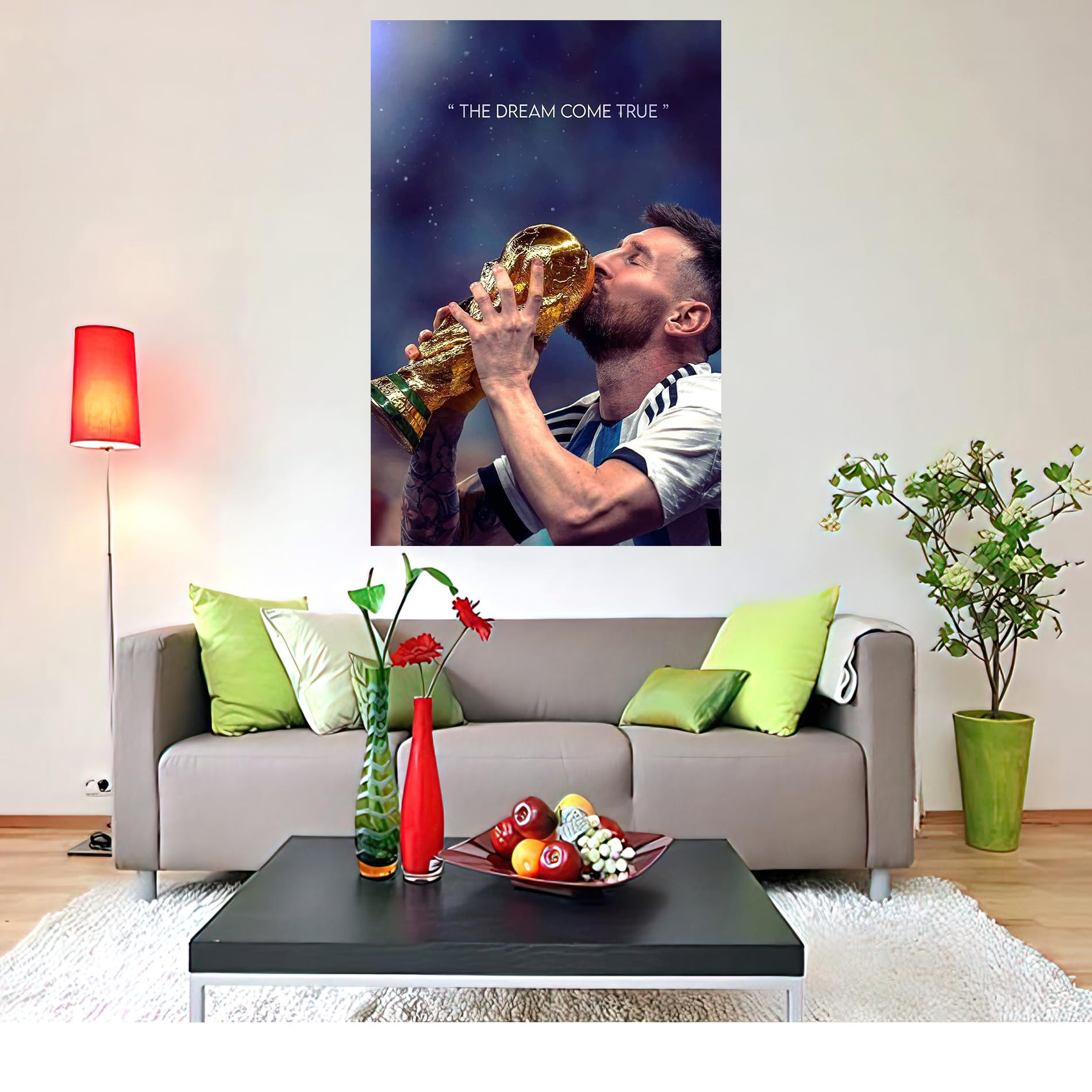 wallpics® SOCCER SUPERSTAR LIONEL MESSI DREAMS COME TRUE, MESSI POSTER, FOOTBALL STAR SOCCER LEGEND Wall Art Print Post, Gym Inspiring Sports Poster (vinyl,Multicolor, Unframed) (24x36 inch)