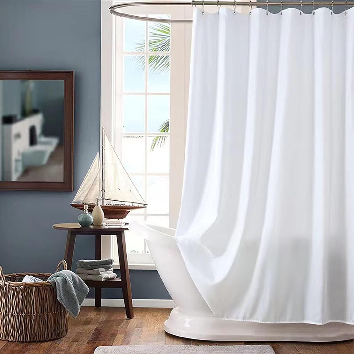 Keliniz Extra Long Fabric White Shower Curtain Liner 84 Inches Long