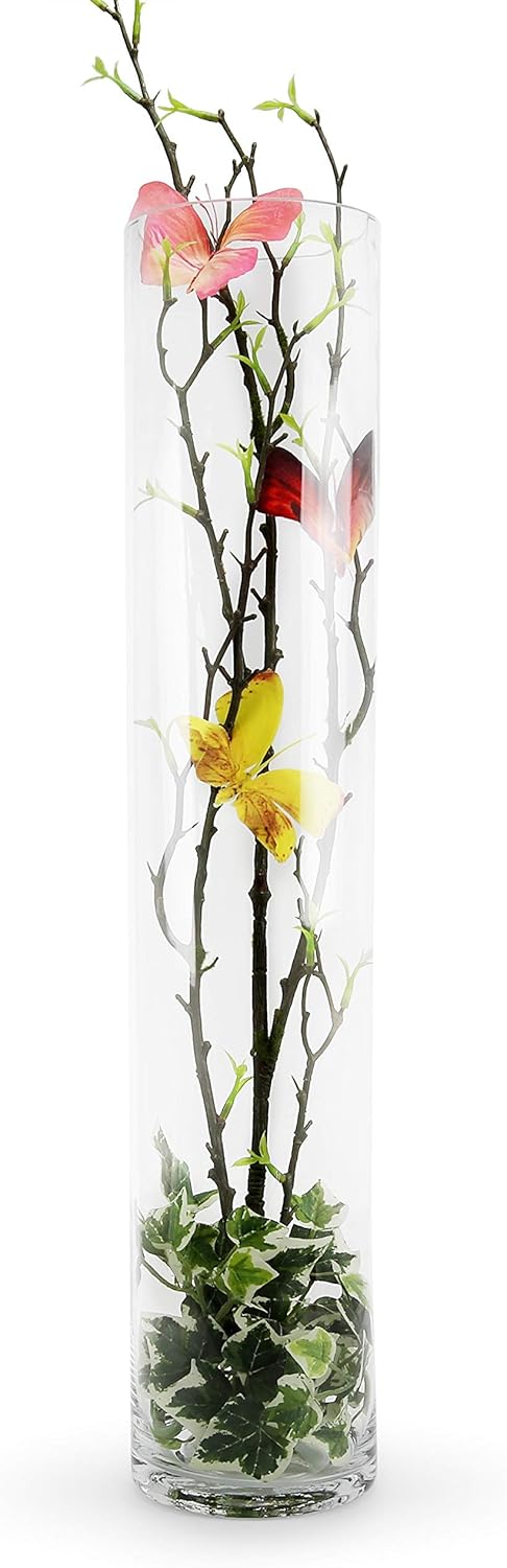 WGVI Quality Thick Weighted Tall Clear Cylinder Glass Vases, 4" W x 18" H, Flower Arrangement Floating Candle Holders Wedding Centerpieces Event Floral Container Artistic Display Home Decor, 1 Piece