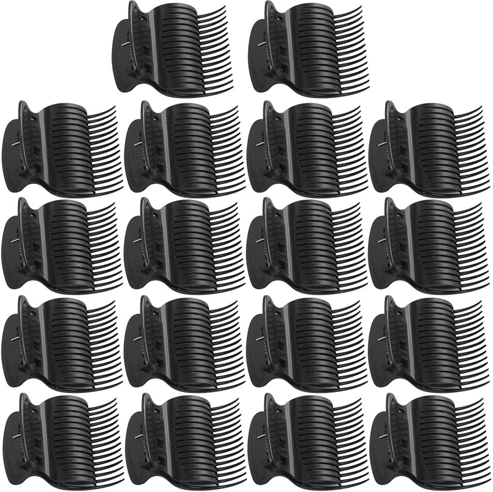 18 Pcs Hot Roller Clips, Plastic Hair Curler Claw, Plastic Replacement Roller, Safety & Heat Resistance Heated Clips for Small, Medium, Large and Jumbo Hair Rollers (Black)