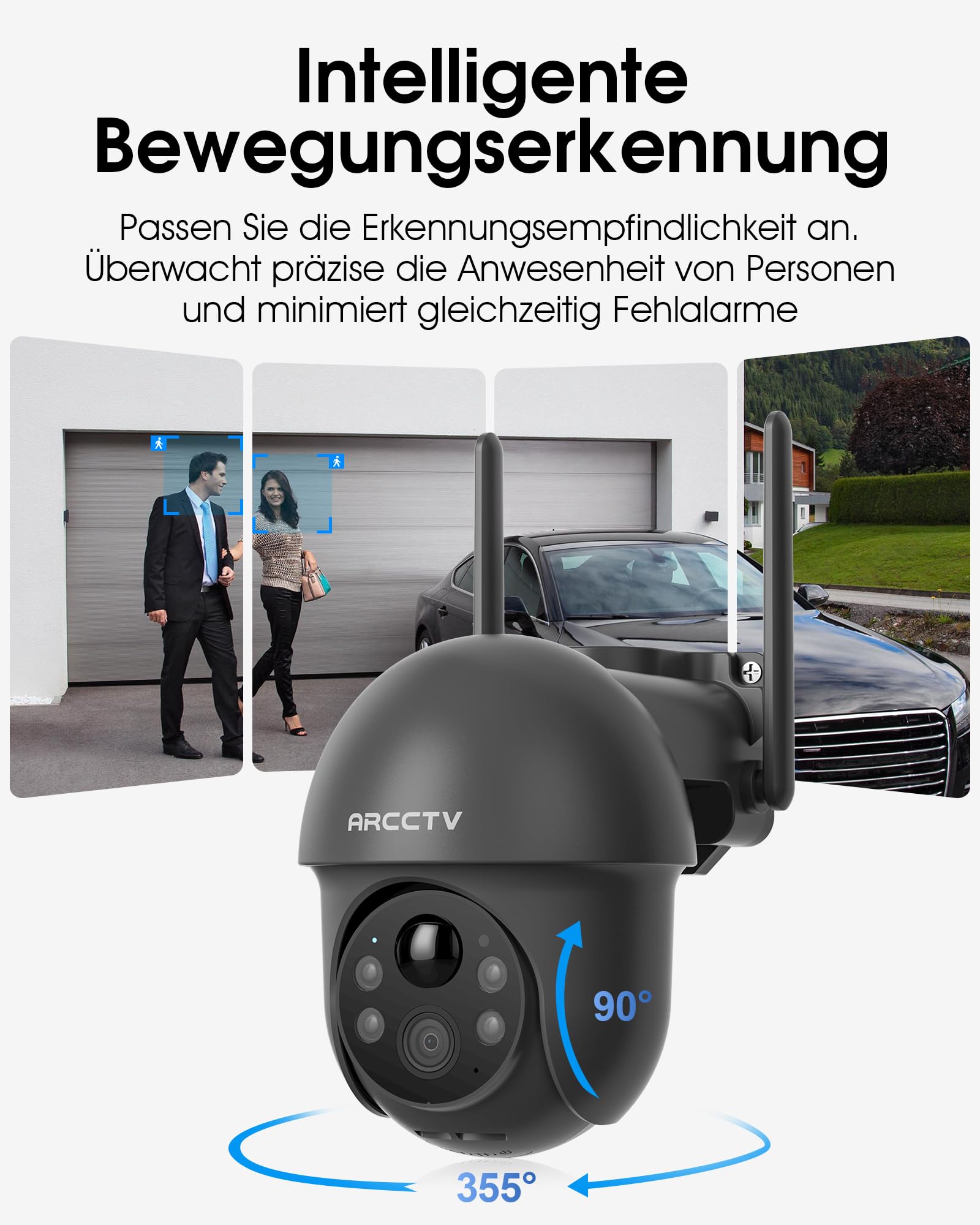 ARCCTV 2,4/5GHz-WLAN Solar Überwachungskamera Aussen 4MP, Grau | Dualband-WLAN, Alarm Bei Personenerkennung, 360°PTZ, Nachtsicht in Vollfarbe, Zwei-Wege-Audio, Wasserdicht, 2PCS