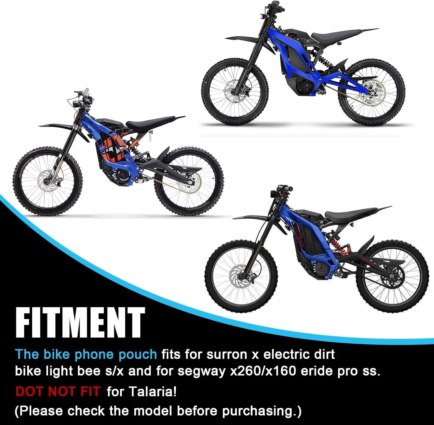 PSLER Dirt Bike Battery Cover Storage Bag, Pouch Bag Dirt Bike Frame Bag Fits for Sur Ron Light Bee X S Segway X160 X260 Eride Pro SS Tuttio Soleil01 Yozma IN10 Razor MX350 MX650 79bike (Light Blue)
