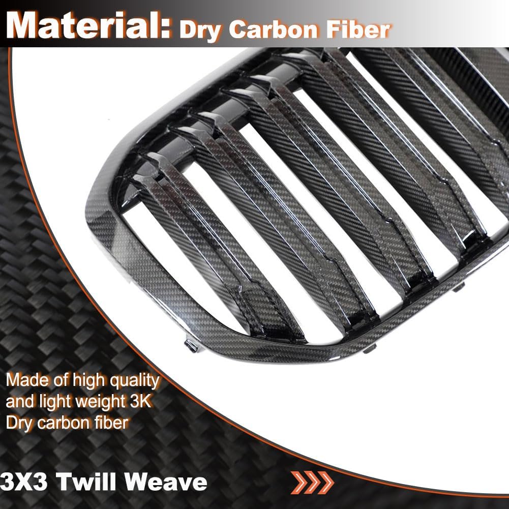 Dry Carbon Fiber Front Hood Grill Cover for BMW X7 G07 xDrive40i xDrive50i M50i Sport Sport Utility 4-Door 2019-2022 Front Bumper Grille Conversion Front Kidney Grille Factory Outlet