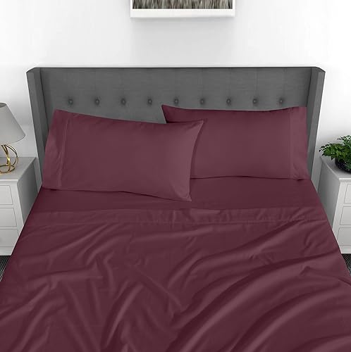 Miniatura 6 de RUVANTI Burgandy Sábanas de tamaño matrimonial, sábanas de microfibra cómodas y súper suaves, bolsillo profundo de 15 pulgadas, juegos de sábanas