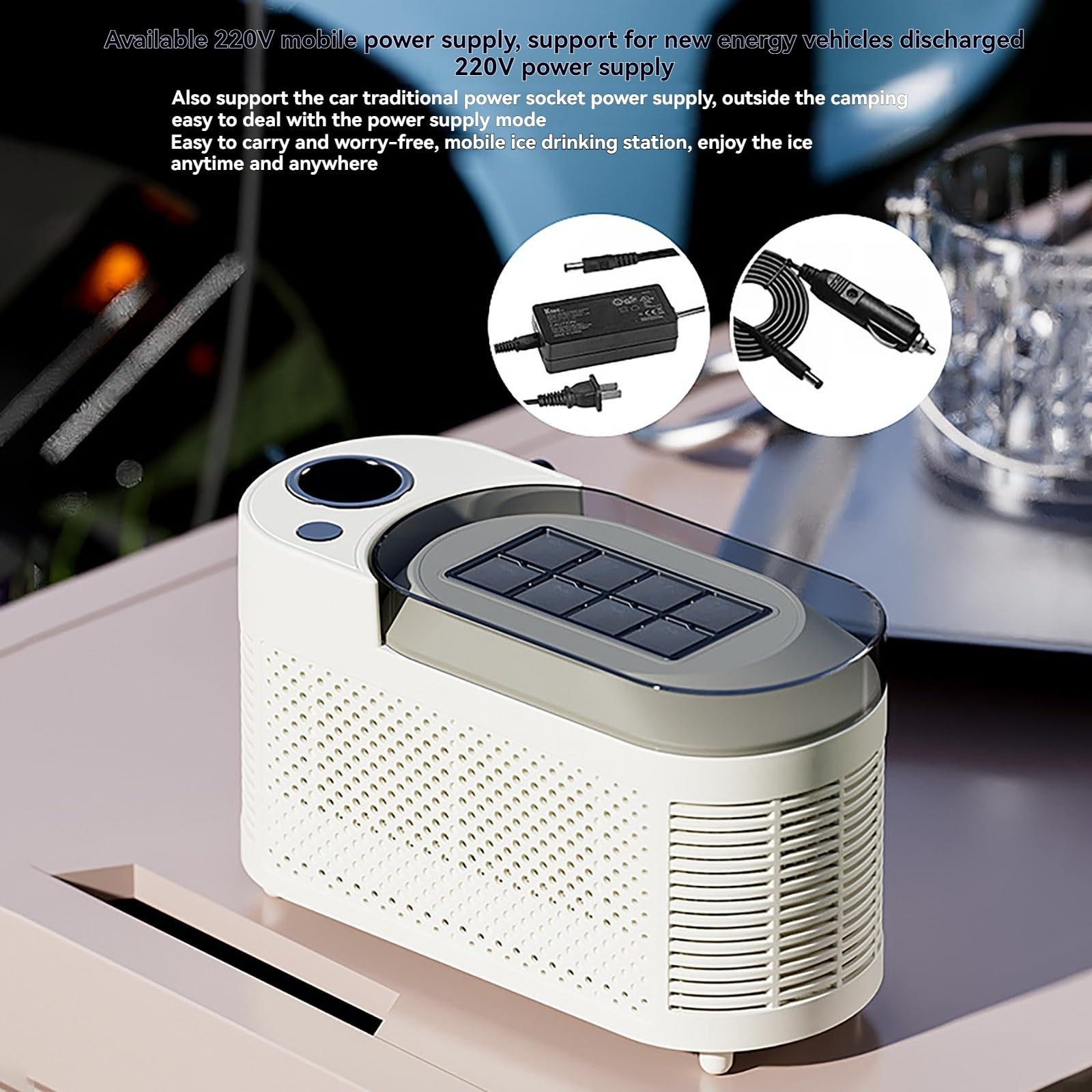 Compact Ice Maker Machine, Electric Automatic Ice Making, 8 Cubes/Batch, 120w Energy Efficient, Usb-C & Car Charger Compatible For Office/Travel (Cream Colour) on Fridge.com - View 4