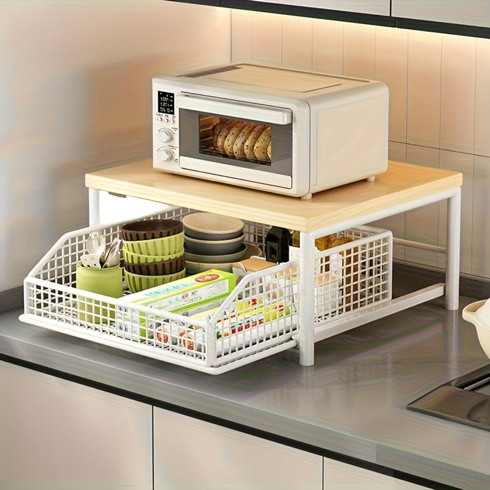 Estante de almacenamiento para encimera de cocina con cajones