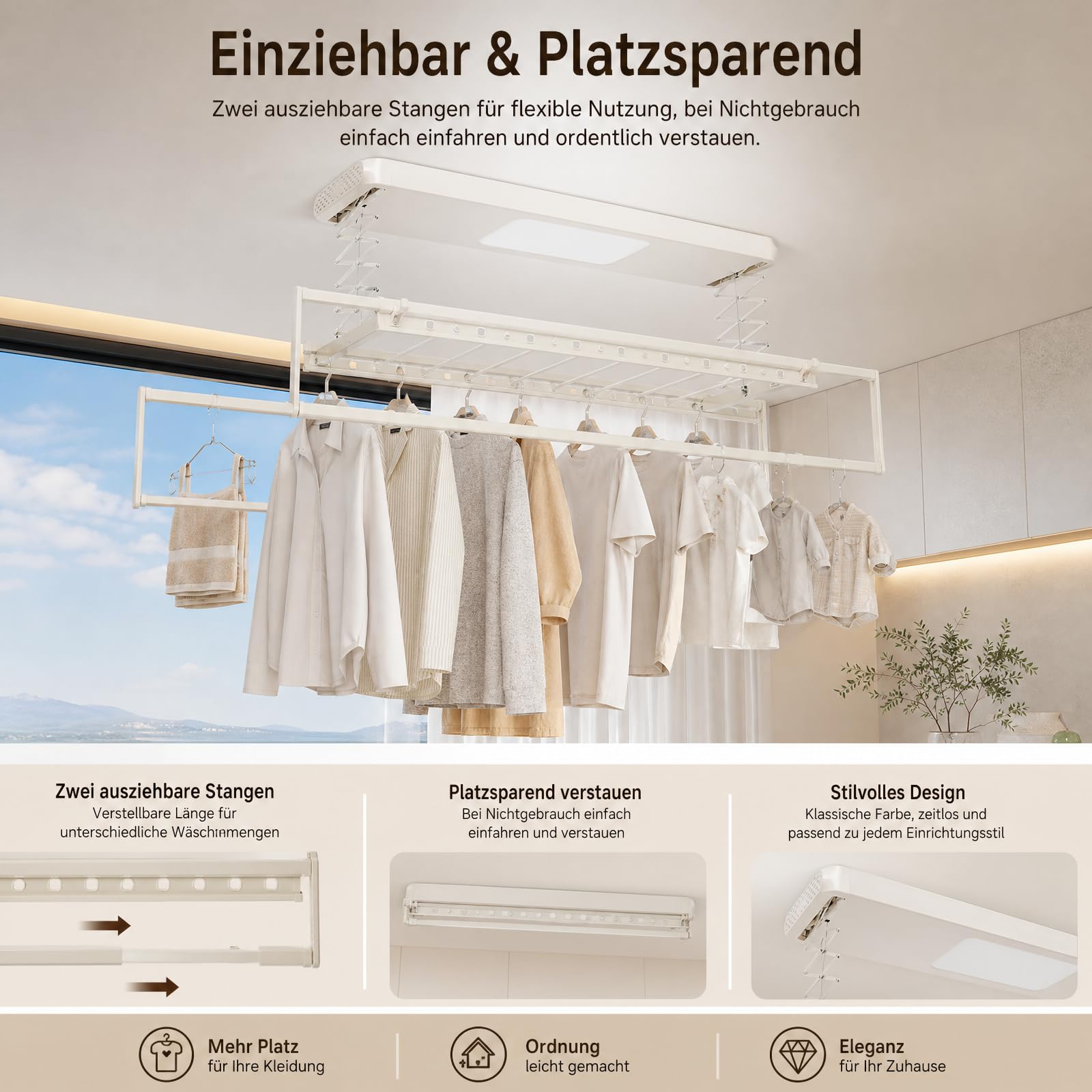 Elektrischer Wäscheständer Deckenmontage,Teleskopierbar 130-215cm