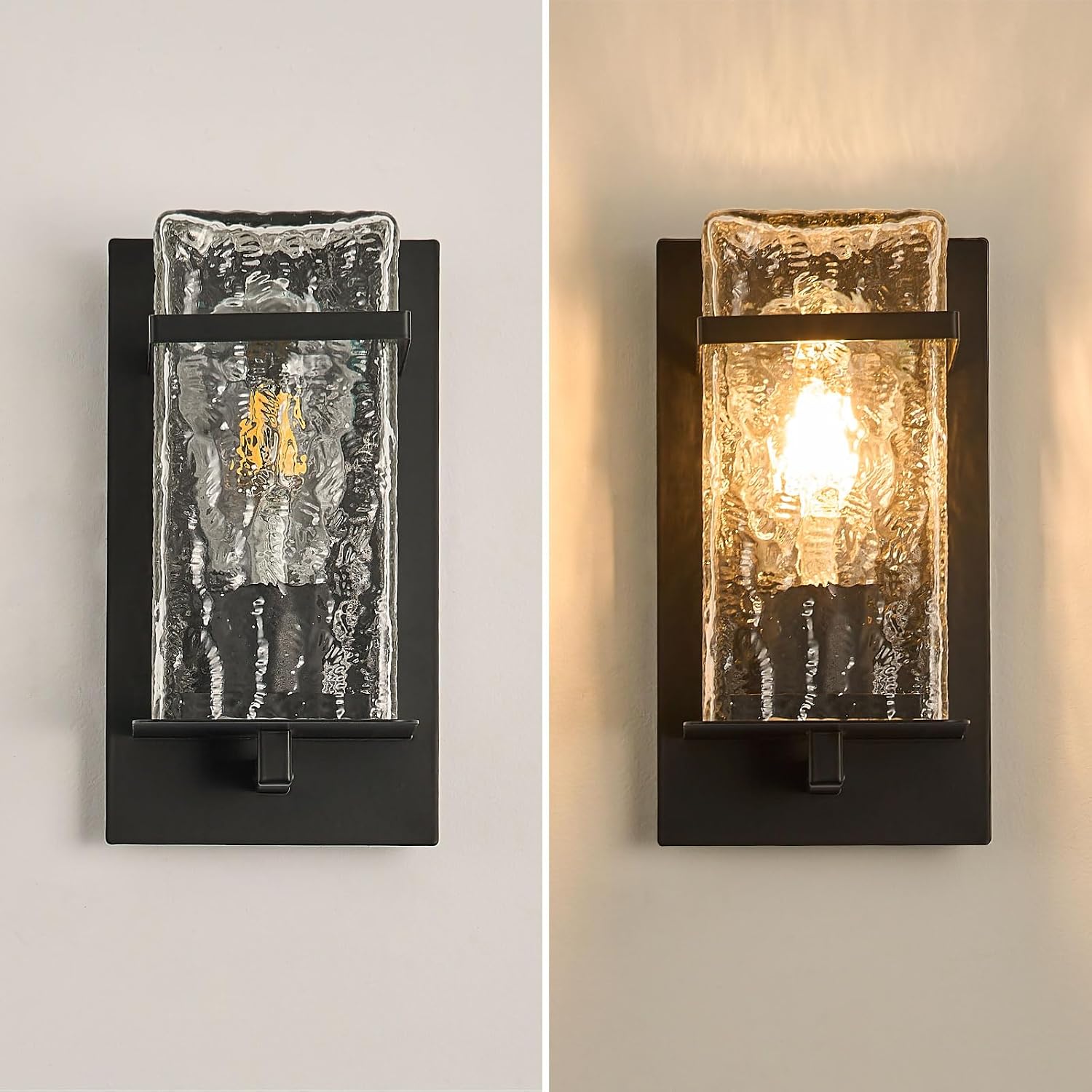 2-Pack Outdoor Wall Light, Black Exterior Waterproof Lanterns,Porch Sconces Wall Mounted Lighting with E26 Sockets & Textured Glass Shades, for Garage,Doorway,Patio,Front Door