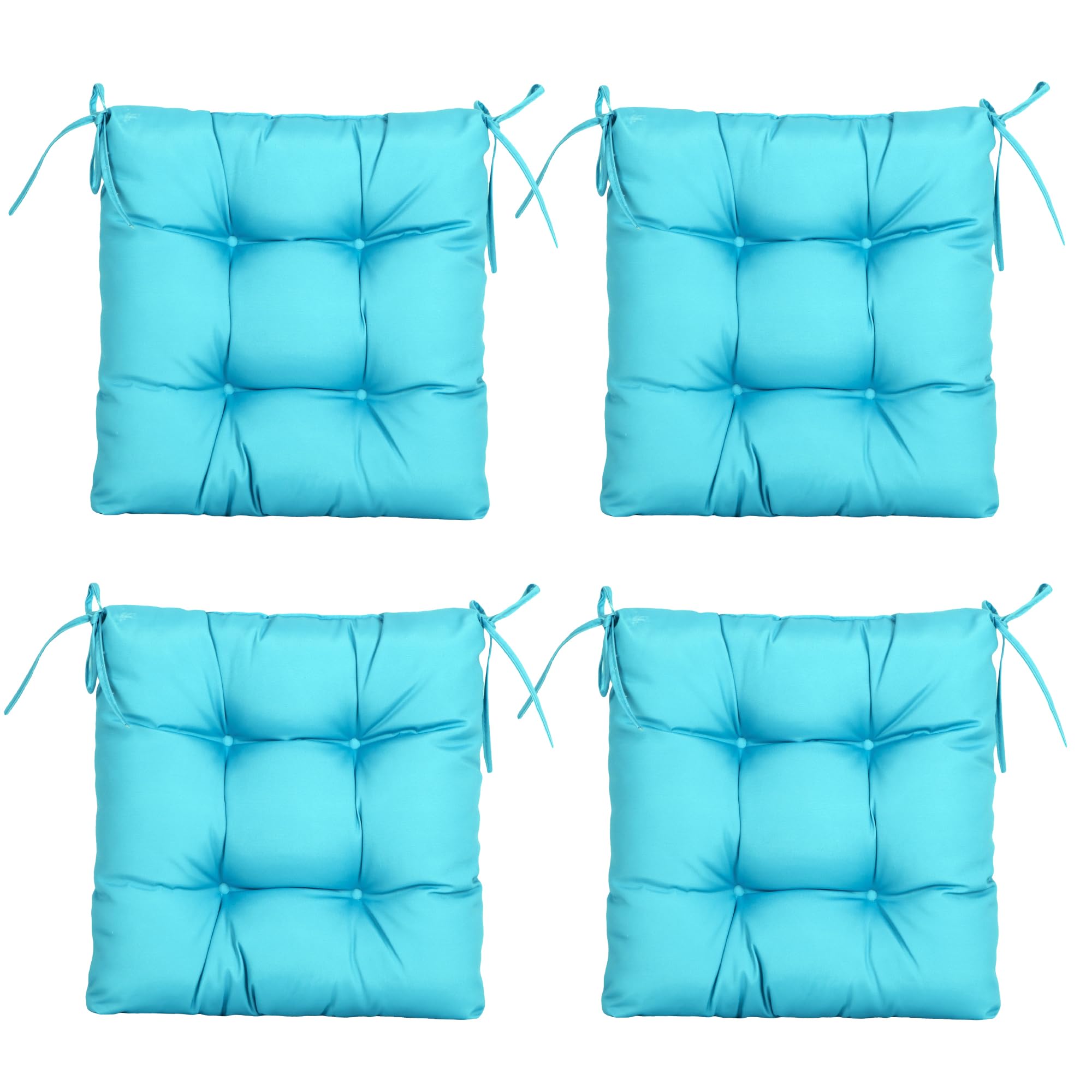 ARTPLAN Outdoor Chair Cushions,Set of 4, Patio Seat Cushions 19"x19"x4" with Ties, Tufed Chair Pads for Outdoor Dinning Chair,Sky Blue