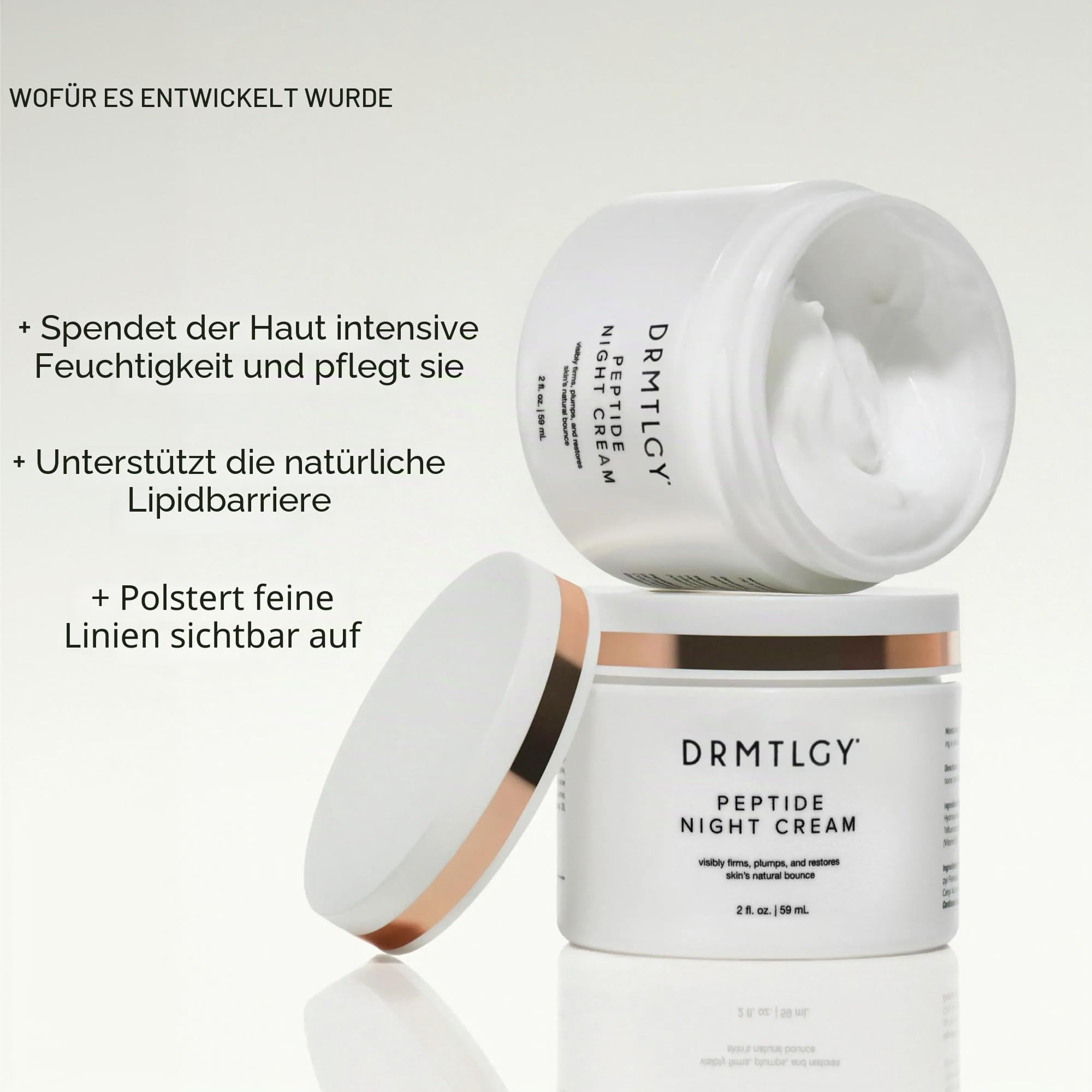 DRMTLGY Peptid Nachtcreme Gesichtsfeuchtigkeitscreme. Parfüm- und ölfreie, feuchtigkeitsspendende Gesichtscreme für alle Hauttypen. 2,1 oz