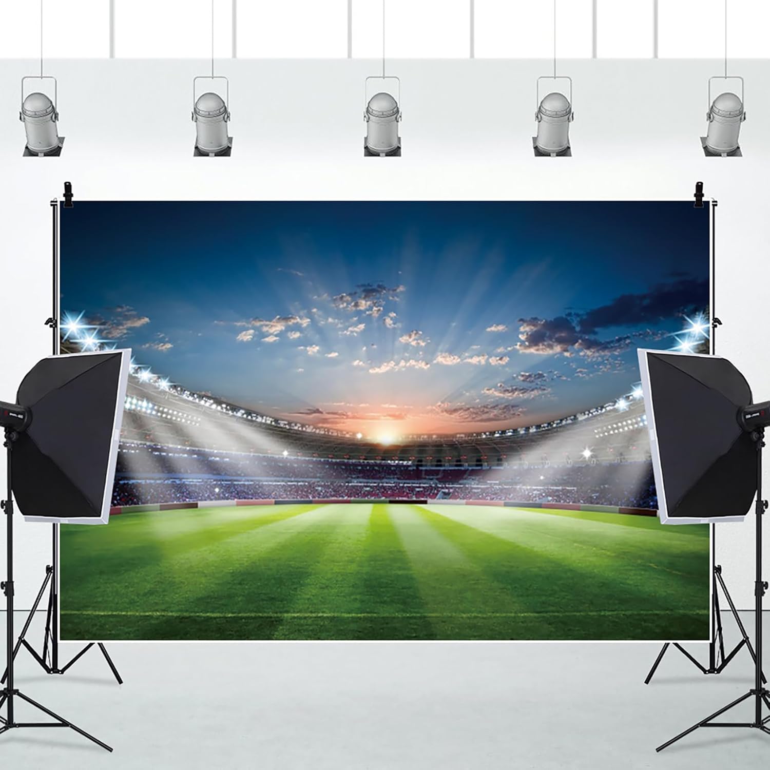 Renaiss 7x5ft Soccer Filed Backdrop for Photography Stadium Green Grass Football Filed Spotlight Lights Background Boys Kids Adults Birthday Sports Theme Party Decor Wallpaper Photo Shoot Props - Image 3
