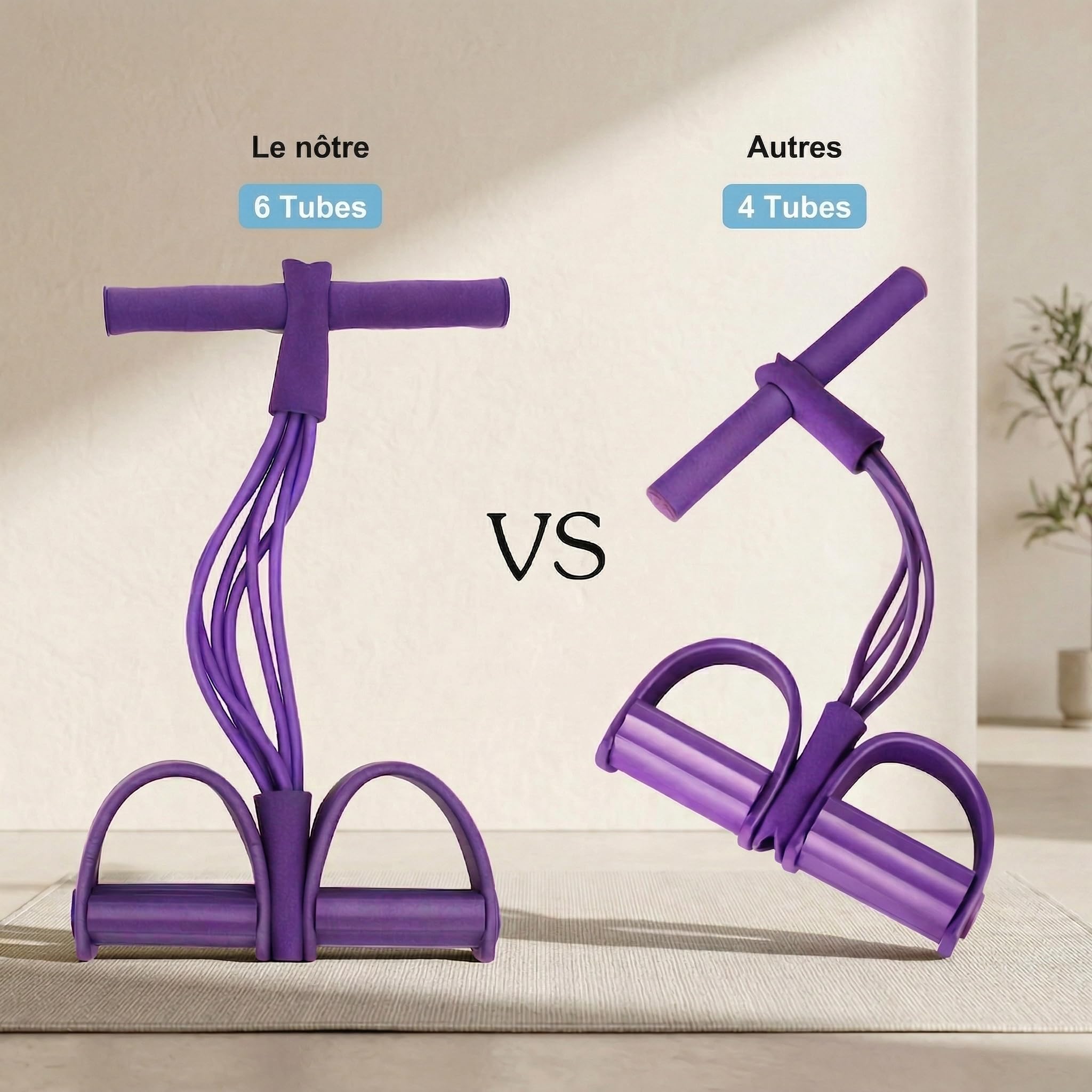Corde de Tension Multifonctionnelle Élastique Fitness avec Pédales et Poignées - Bande de Résistance Musculation, 6 Tubes pour Abdominaux, Yoga et Entraînement à Domicile
