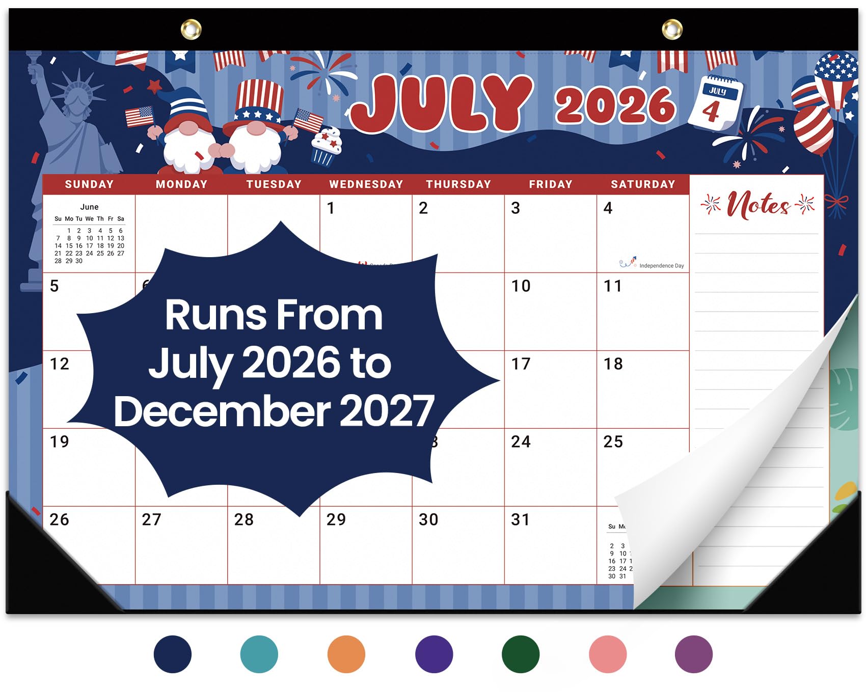 Taja Desk Calendar 2026-2027, Jul 2026-Dec 2027, 18-Month, 17" x 12"