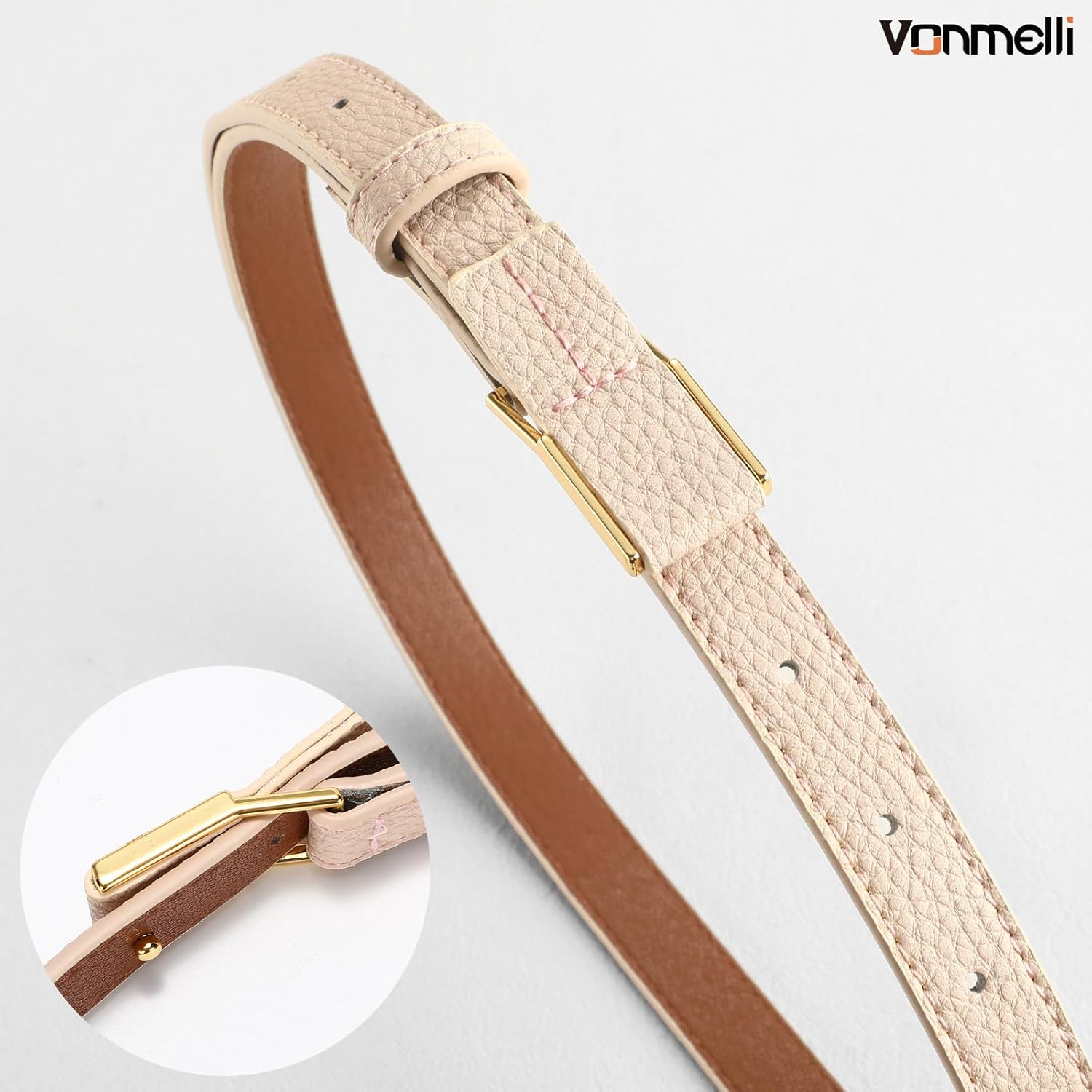 VONMELLI Women Skinny Leather Belt Thin Waist Belt for Women Jeans Dress Fashion Ladies Belt with Gold Buckle - Image 5