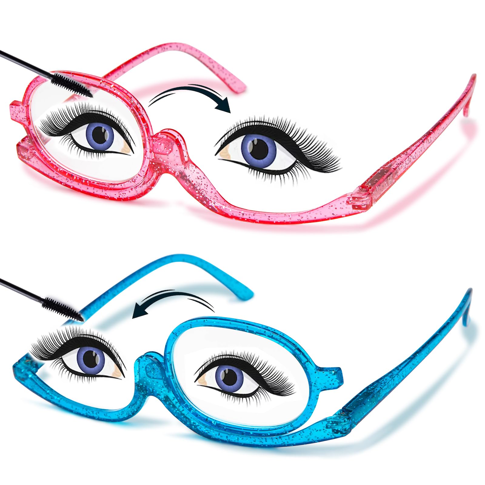 LianSan2-Packs Makeup Reading Glasses - for Women with Spring Hinge One Eye Cosmetic Magnifying Readers with Rotating Lens