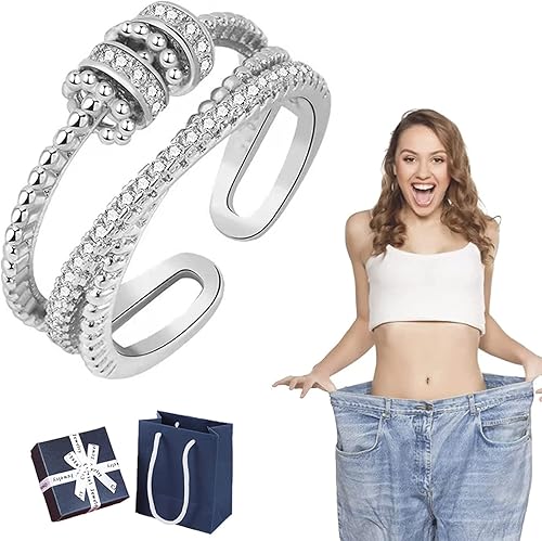 JANSIO - Anillo Threanic de triple giro anillo JANSIO de triple giro anillo giratorio de moissanita ajustable antiansiedad para hombres y mujeres