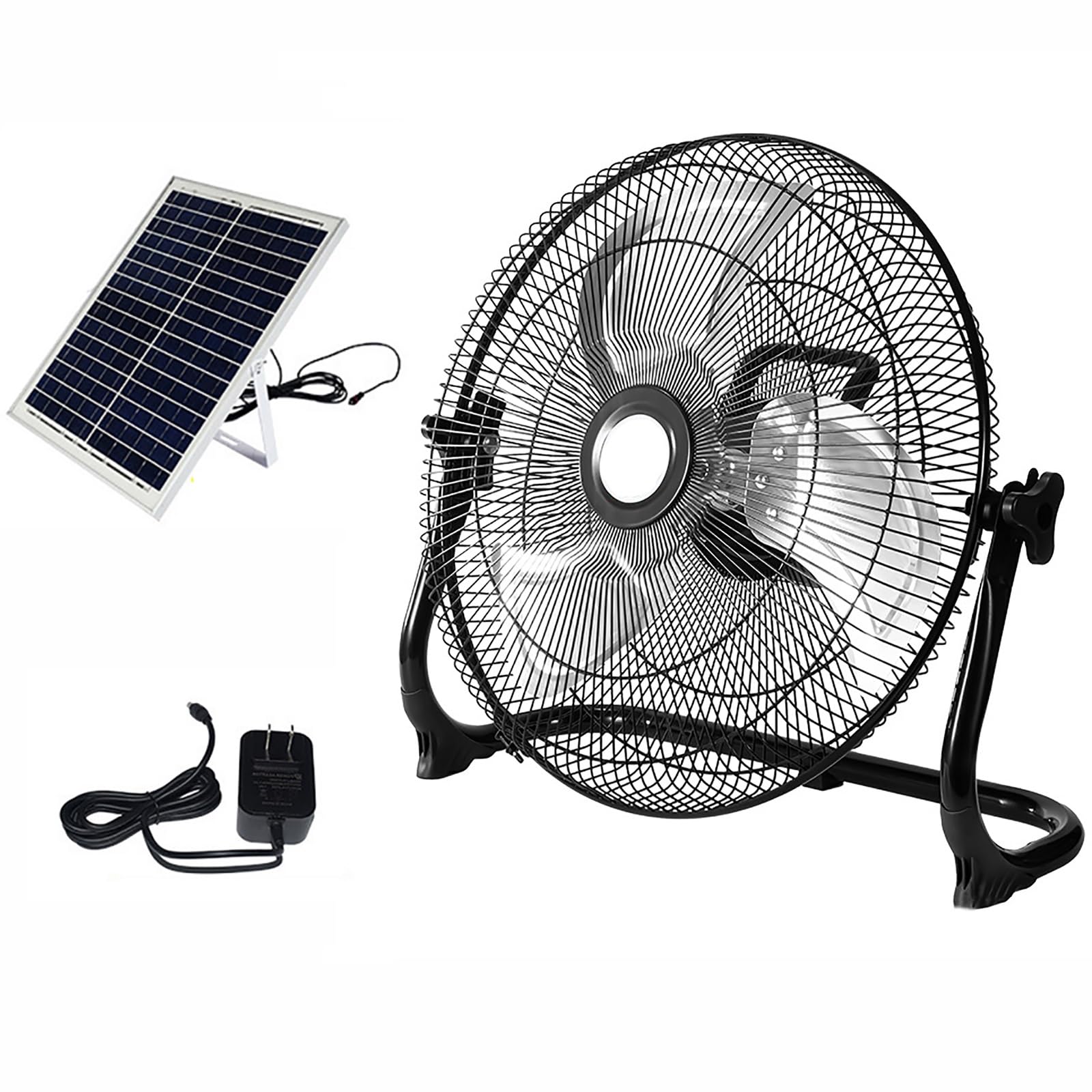 20 Inch Solar Powered Industrial Fan - High Velocity Floor Fan For Outdoor, Camping, Tents, Offices