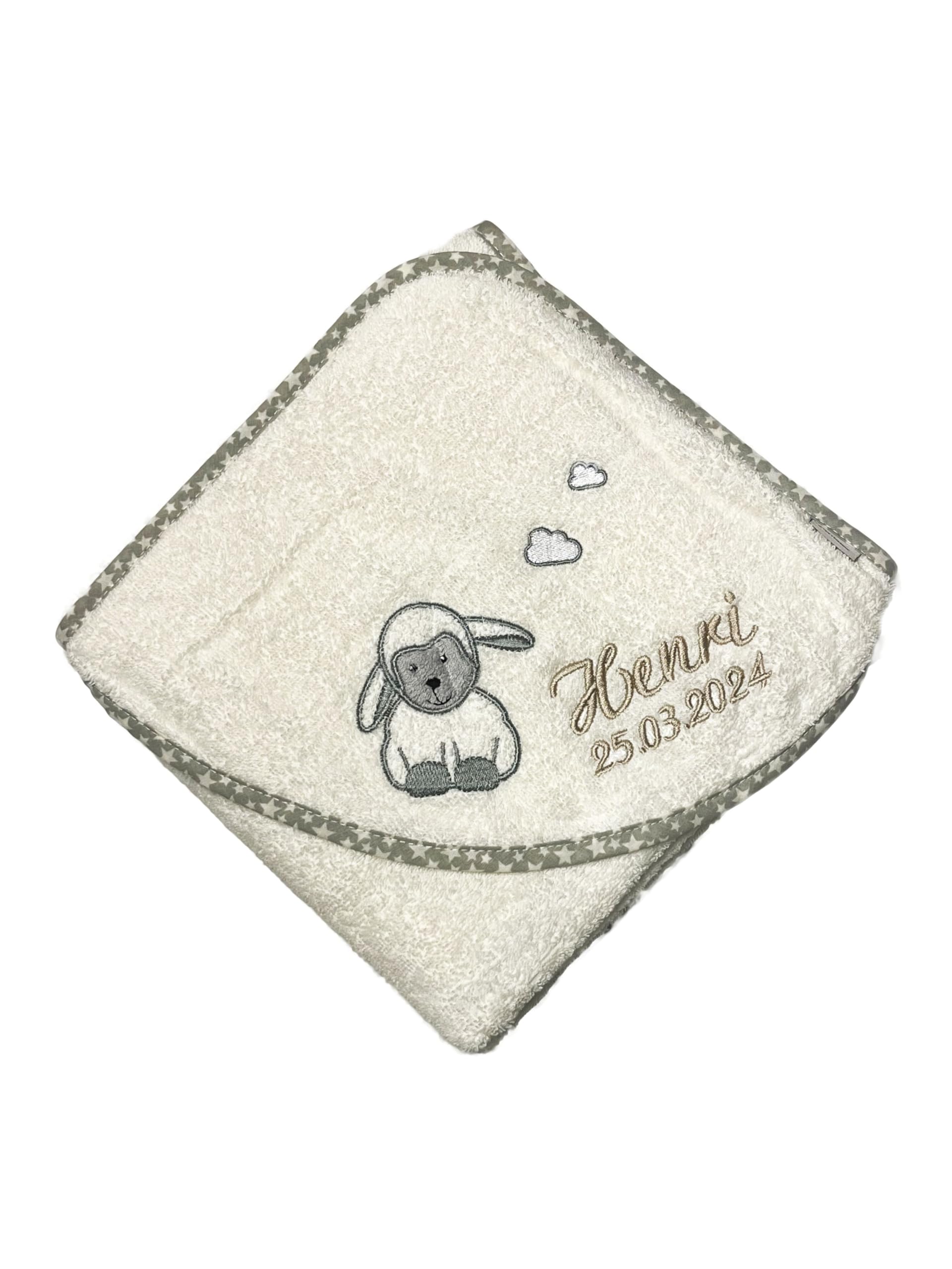 Sterntaler Badetuch 80x80 cm aus 100% Baumwolle personalisiert mit Namen/inklusive Bestickung (Stanley Ecru)