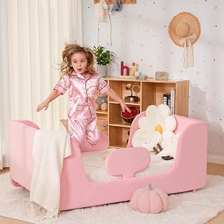 DoCred Toddler Bed - Toddler Floor Bed Frame with Removable Guard Rails, Kids Beds for Ages 2-7 Years, Kid Beds for Girls and Boys, Standard Crib Size(Mattress Not Included)