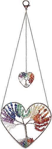 Miniatura 2 de Jovivi Paquete – 2 artículos de adorno colgante de árbol de la vida de doble corazón, 7 chakras reiki curativo percha + 7 chakras árbol de la vida,