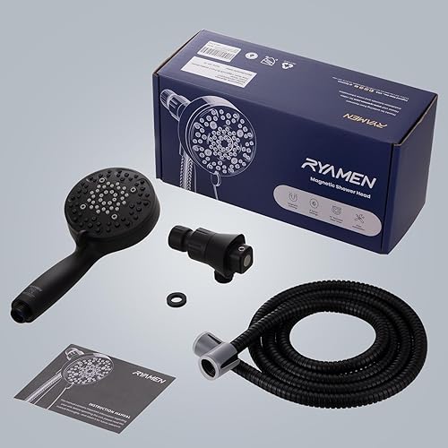 Miniatura 7 de Ryamen Cabezal de ducha magnético con mano, alta presión, cabezal de ducha de mano con 6 modos de pulverización, sistema de acoplamiento magnético