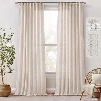 MIULEE Natural Linen Curtains 2 Panels Cream Ivory