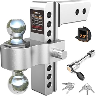 Vullteeon 8-Inch Adjustable Drop Hitch for 2.5" Receiver - 18,500 lbs GTW Dual 2" & 2-5/16" Balls, Heavy-Duty Aluminum Tow Hitch with Anti-Theft Locks