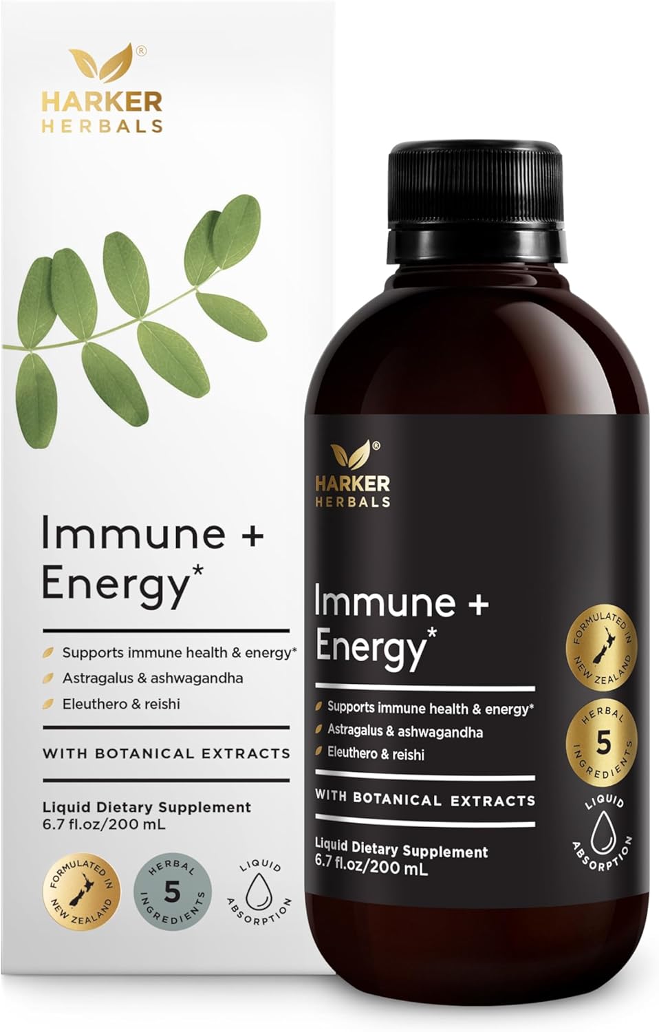 Immune + Energy, Herbal Immune & Energy Support with Ashwagandha, Echinacea, Astragalus and Ginseng, Liquid Absorption, Mildy Sweet Easy to Take Flavor, Caffeine-Free, 6.7 fl oz
