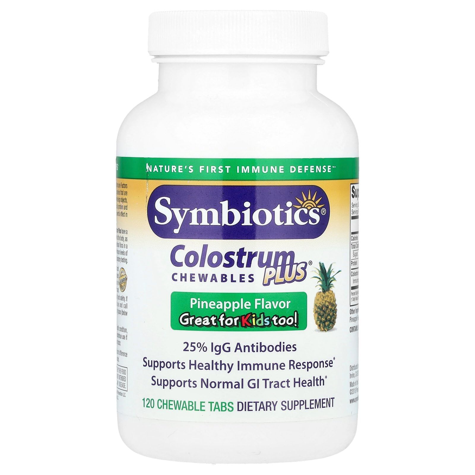 Symbiotic Colostrum Plus Chewables Pineapple Flavor, 120 Che