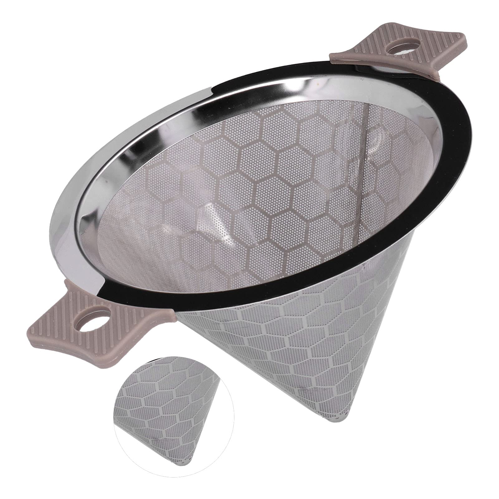 Nikou Colador en forma de cono, doble oreja de acero inoxidable pequeño para café, hojas de té, té con leche, infusor de té, 12 cm, apto para lavavajillas, plateado