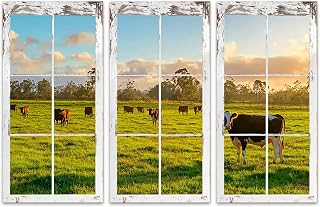 GerardoTee 3 Piece Canvas Wall Art Australian grazing cows farm Modern Print Paintings Artwork Picture Wall Decor for Living Room Home Office Decor