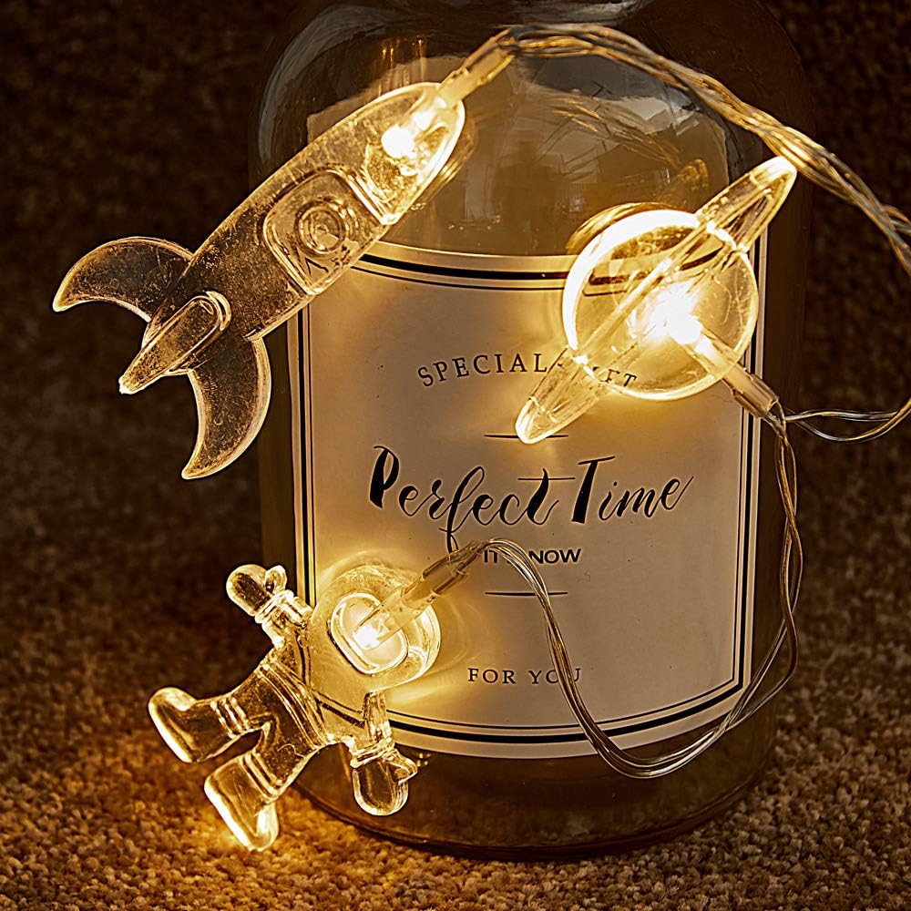 10 LED Children's Room LED String Light Astronaut Spaceship Rocket Pendants Holiday Party Lights Wall Window Nursery or Kids room Decor Wedding Around the Garden Party Patio Christmas (Warm White)