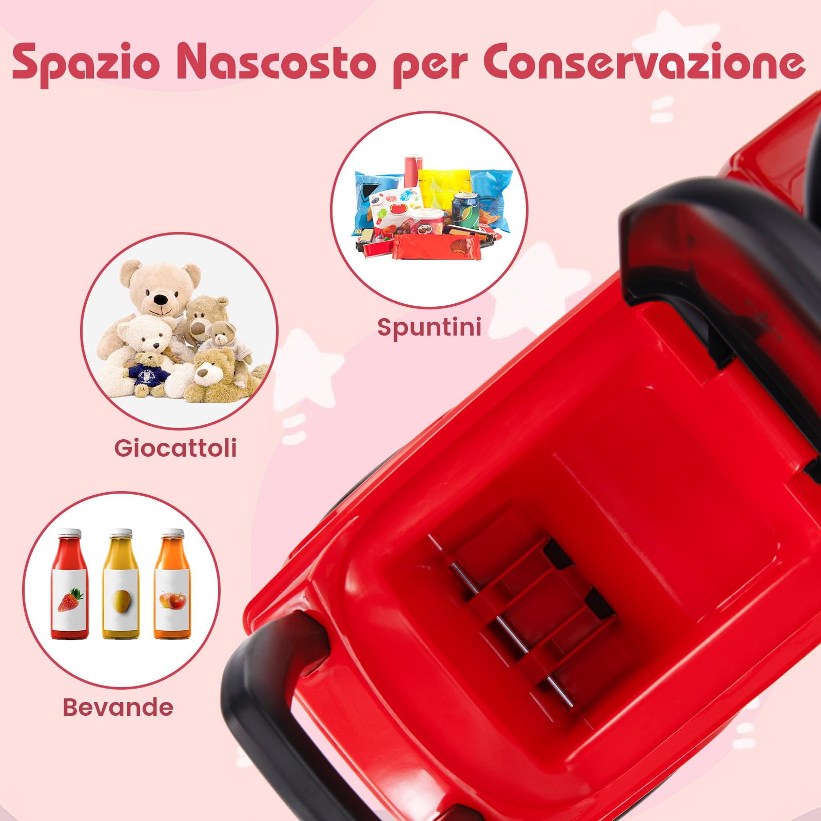 COSTWAY Camion dei Pompieri per Bambini, Macchinina Cavalcabile con Musica e Clacson, con Spazio di Stoccaggio Nascosto e Volante, Regalo per Bambini 2-6 Anni