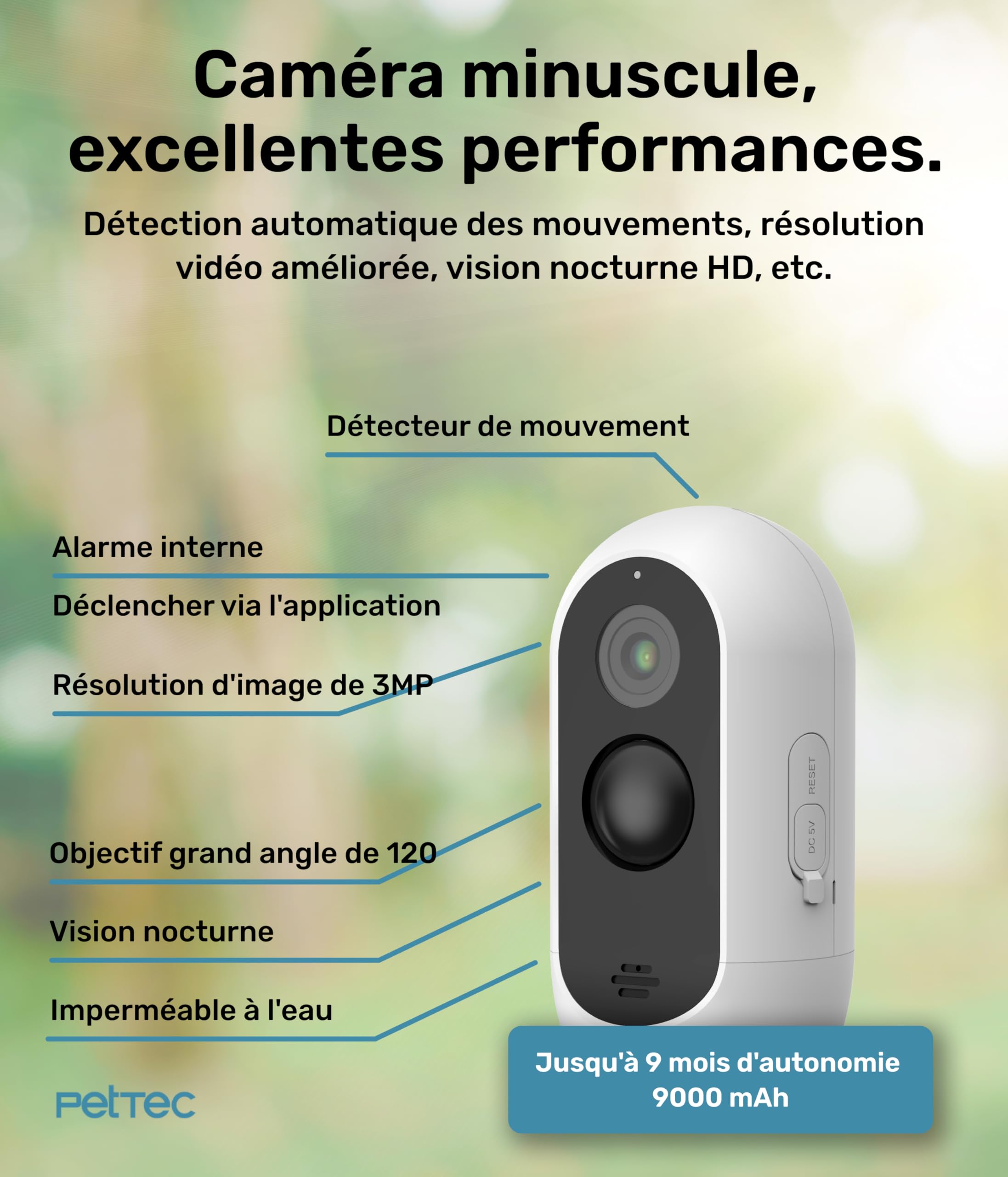 PetTec Caméra sans Fil pour Animaux de Compagnie Lot de 2 avec Application Détection de Mouvement Intérieur Extérieur