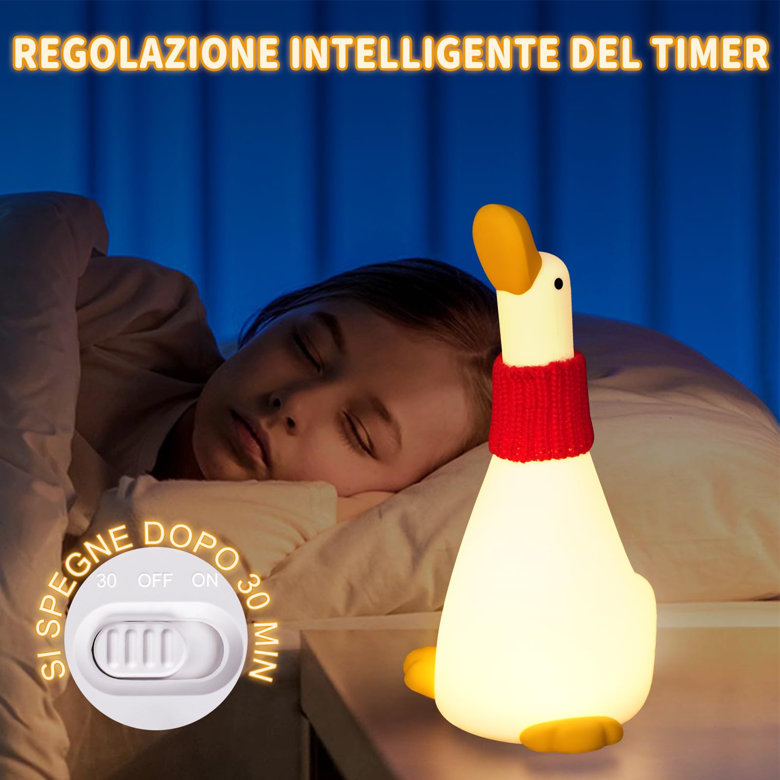 QIRAHQI Lampada Notturna per Bambini - Lampada da Comodino con Paperella, Luce Notturna per la Nanna e la Cameretta - Ideale per Bambini e Neonati